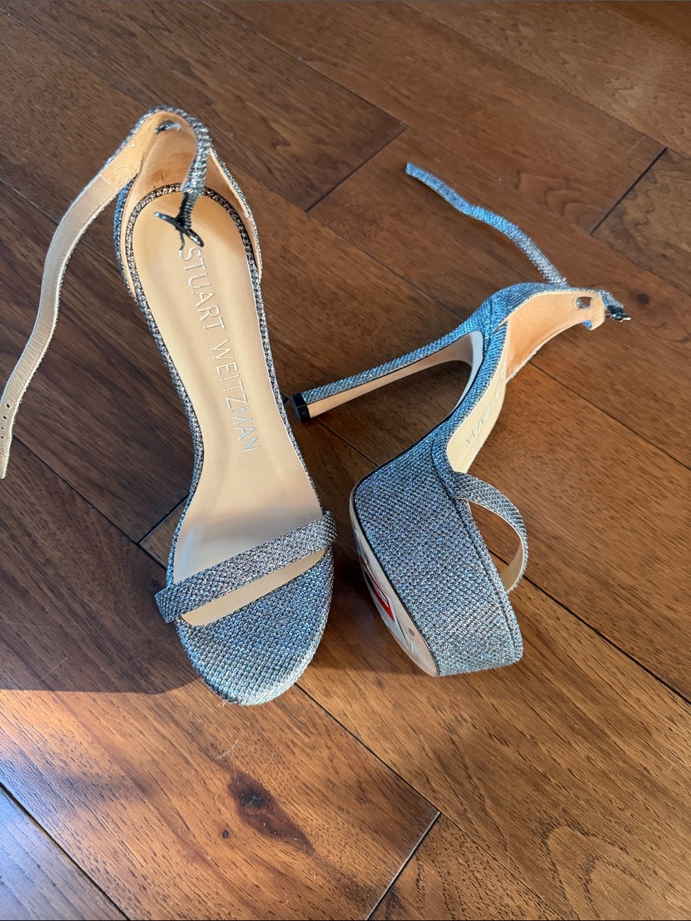 Stuart Weitzman Silver Textured High Heel Sandals never worn